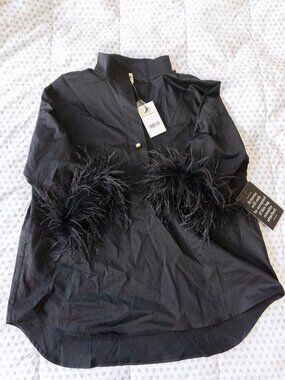TUCKERNUCK Black Feather Willow Blouse Size Large (L)